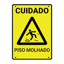 text caution wet floor in portuguese