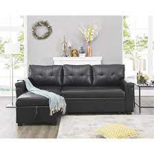 laura reversible sleeper sectional sofa couch with storage chaise color black fabric air leather