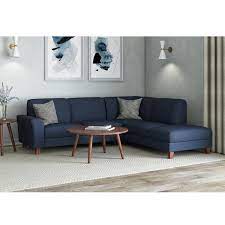 Handy Living Zoey 2 Piece Navy Blue Linen Like Fabric 4 Seater L Shaped Right Facing Chaise Sectional Sofa