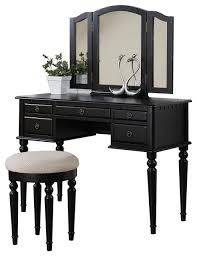 Save now with 5% off jacobsen brown ash matte black three piece desk and etagere set. Modern Vanity Table Set Trifold Mirror And 5 Drawers Round Stool Contemporary Bedroom Makeup Vanities By Efurnish Houzz