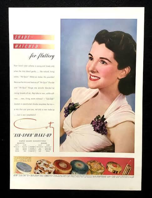 1940s Coty Air-Spun Makeup Ad, Vintage Fashion Print