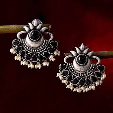 embellished silver oxidised earrings
