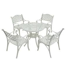 Kadehome White Frame 5 Piece Cast Aluminum Round Table With Umbrella Hole Bar Height Outdoor Dining Set