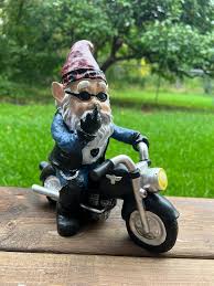 Biker Garden Gnome Statue With Middle