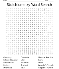 Stoichiometry Word Search Wordmint