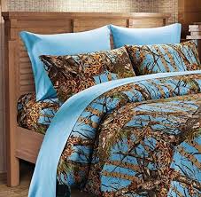 The Woods Powder Blue Camouflage 6pc Premium Luxury 1 Fitted Sheet 1 Flat Sheet And 4 Pillowcases Set By Regal Comfort Camo Bedding Set For Hunters