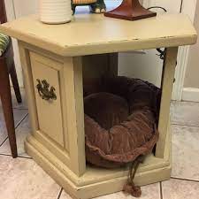 Vintage Wood Side End Table Dog Pet Bed