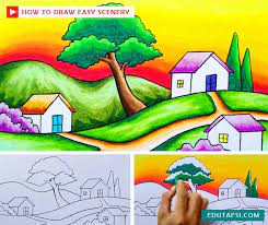 Cara gradasi 12 warna oilpastel titi ep. Cara Menggambar Pemandangan Desa Di Atas Bukit Yang Mudah