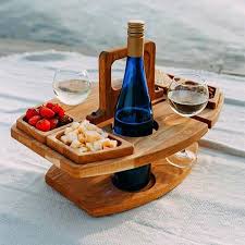 portable wine table serving tray wooden