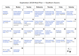 Monthly Meal Plan September 2019 Southern Savers