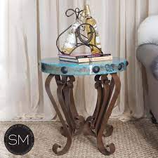 Copper Round Side Table With Iron Base