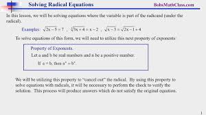 10 6 Solving Radical Equations Bobs