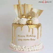 Happy birthday cake cards (191). Golden Birthday Cake Design With Name Enamewishes