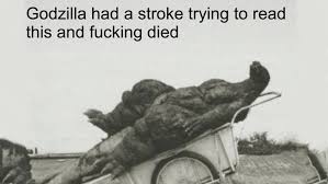 Image result for godzilla had a stroke reading that memes