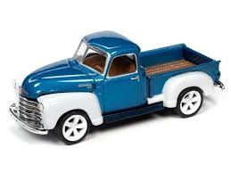 Johnny Lighting 1 64 1950 Chevrolet Truck Custom Metallic Blue White 2 Tone