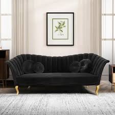 86 6 black velvet upholstered sofa