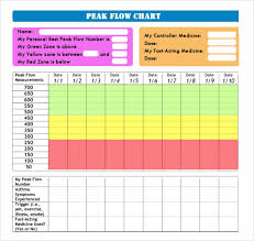 Chart For Peak Flow Meter Spirometer Readings Chart Peak