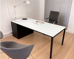 White Glass Executive Desk With Black