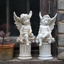 2 Pcs Cherub Angels Roman Pillar Garden