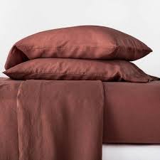 washed linen solid sheet set clay