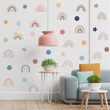 4 Sheets Cute Wall Decals Diy Rainbow
