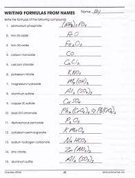 Chemistry Writing Formulas Worksheet