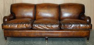 Brown Leather Signature Scroll Arm Sofa