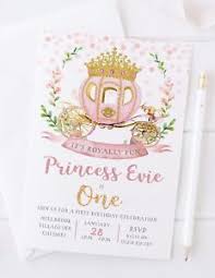 10 Girls Princess First Birthday Party Invitations Rose Gold Pink
