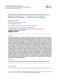 Reiterate the research problem or focus Taeniosis Neurocysticercosis Control As A Medical Problem A Discussion Paper