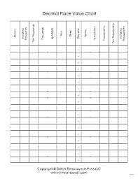 Decimal Place Value Chart Printable Blank Place Value Chart