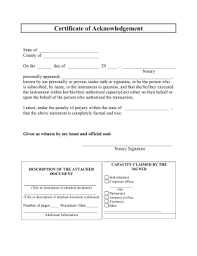 Printable Certificate Of Acknowledgement Legal Pleading Template