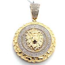 10k gold diamond pendant round lion