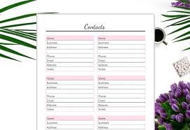 Pink Contacts Page Printable Address Book Phone Numbers