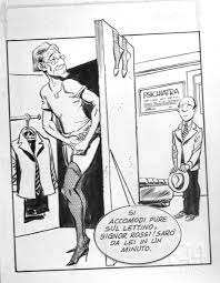 Illustration - Crossdresser. Man (psychiatric) wearing women's underwear,  in Coconino art's Italian comics Comic Art Gallery Room