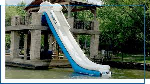 inflatable boat dock slide lake water