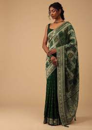 deep green dola silk banarasi saree