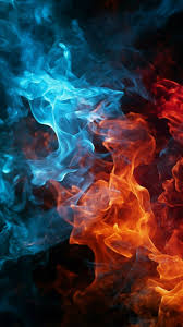 intense red and blue fire illuminates