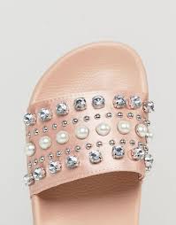 Aldo Sirna Black Embellished Slider Women Pink Shoes Delli