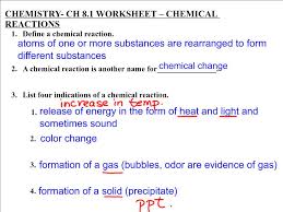 a chemical reaction worksheet