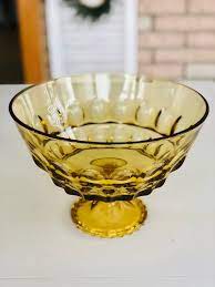 Vintage Amber Glass Pedestal Fruit Bowl