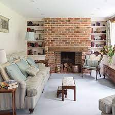 traditional living room with brick