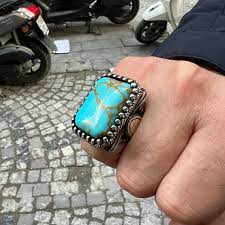 men silver turquoise stone ring
