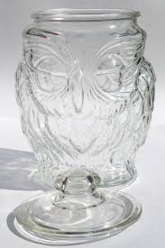 vintage wise old owl libbey clear glass