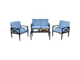 Cushioned Sofa Chair Coffee Table Blue