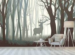 3d Forest Deer Mural Wallpaper Forest