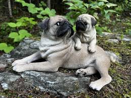 pug mother and puppy dog statue puppy