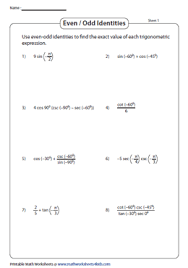 trigonometric idenies worksheets
