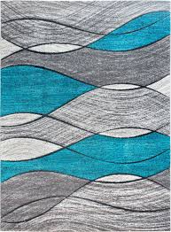 teal blue rug runner abstract waves