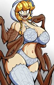 hado (zzzhadozzz), cordie (cliffside), cliffside, absurdres, highres,  alternate breast size, arthropod girl, bonnet, bra, braid, breasts, bright  pupils, cleavage, cordie, cowboy shot, extra arms, gradient background,  insect girl, large breasts, monster 