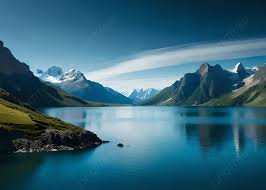 beautiful blue lake in mountains nature